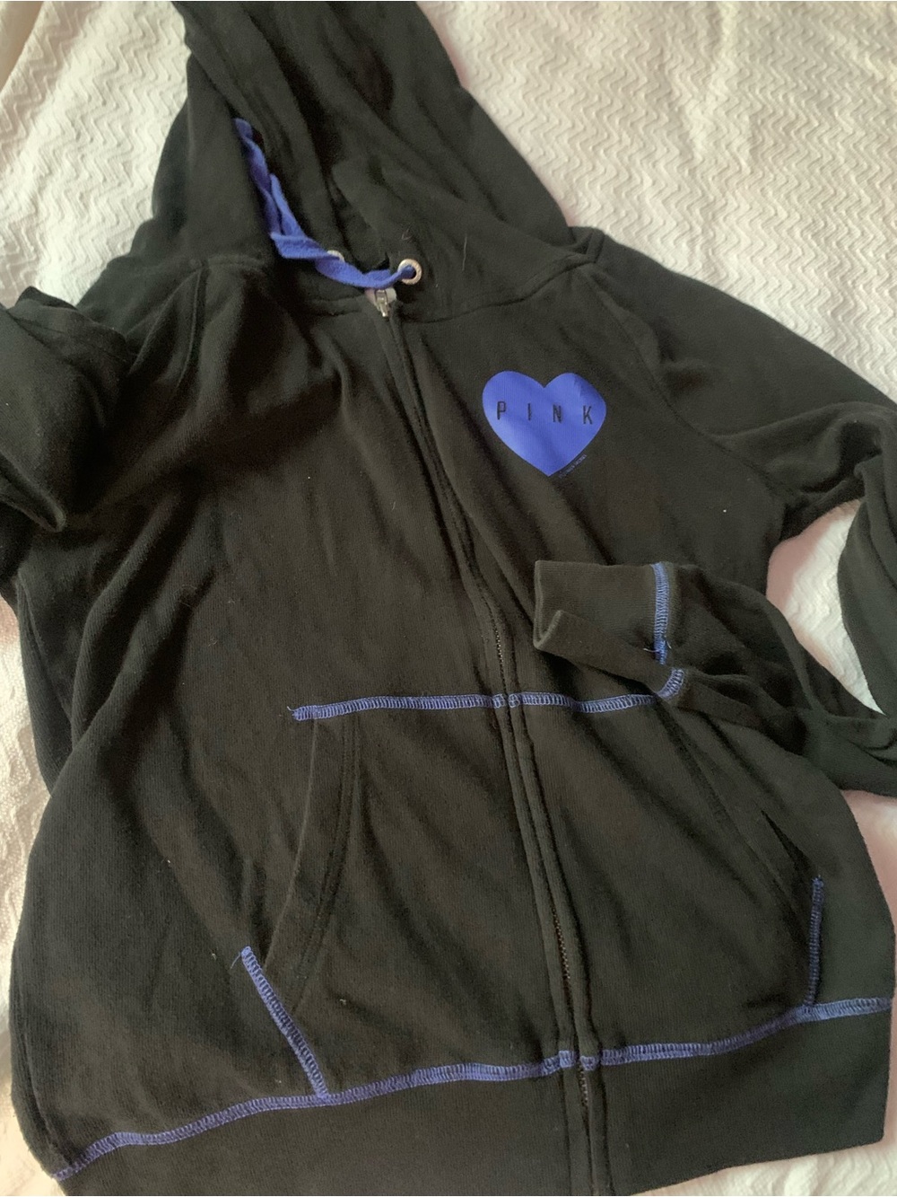 PINK Victoria's Secret Black Hoodie with Blue Heart Accent vintage